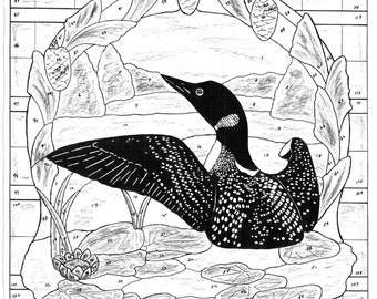 Loon Stained Glass Pattern, Digital Download, Loon Stained Glass Design, Digital Download,The Great Northern Diver Stained Glass Pattern