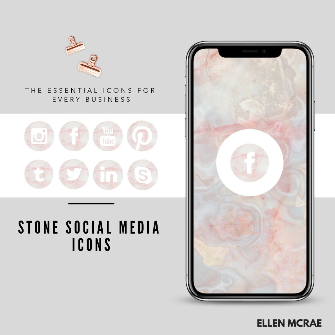 Pink Marble Social Media Icons Stone Facebook Instagram Etsy