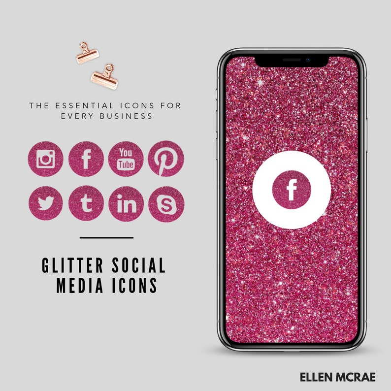Pink Glitter Social Media Icons Facebook Instagram Clipart | Etsy Ireland