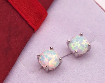 Popular Vogue Women 925 Silver Simple Round Fire Opal Stud Earring Ornament Gift