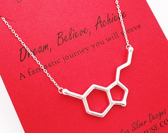 Sterling Silver Happiness Serotonin Molecule Pendant Necklace+Science Jewelry+ Cheer Me Up Gift+Thoughtful Meaningful Jewelry