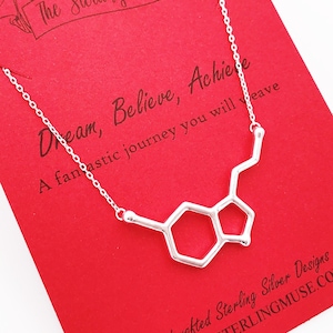Sterling Silver Happiness Serotonin Molecule Pendant Necklace+Science Jewelry+ Cheer Me Up Gift+Thoughtful Meaningful Jewelry