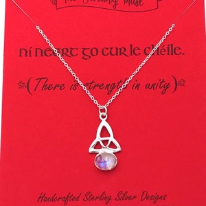 Sterling Silver Triquetra Rainbow Moonstone Pendant-Celtic Necklace-Celtic Knot-June Birthday Gift-All Occasion Gift-Handcrafted Jewelry