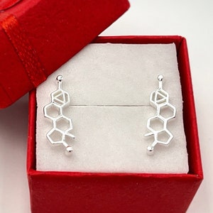 Sterling Silver Estrogen Hormone Molecule Stud Earrings One Pair, Handmade with Love