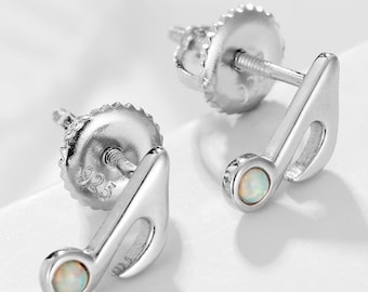 Sterling Silver Fire Opal Music Note Earrings: Musician Gift