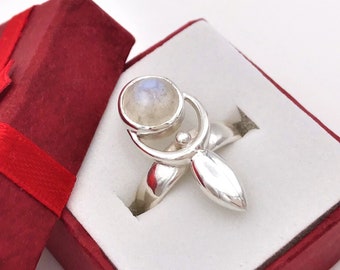 Sterling Silver Moonstone Goddess Ring: Handmade Feminine Power Jewelry