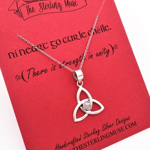 Sterling Silver Triquetra Rainbow Moonstone Pendant-Celtic Necklace-Celtic Knot-June Birthday Gift-All Occasion Gift-Handcrafted Jewelry