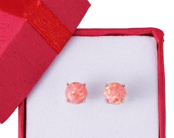 Handmade Sterling Silver Pink Fire Opal Stud Earrings - 6mm