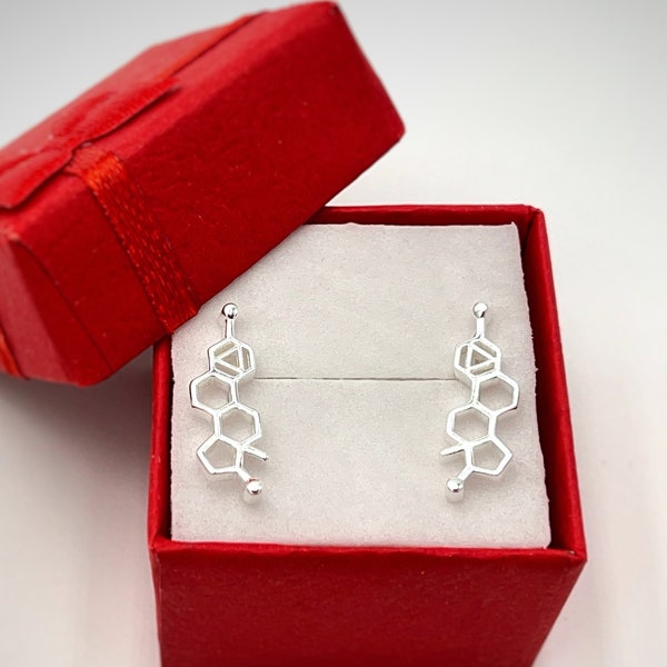 Sterling Silver Estrogen Hormone Molecule Stud Earrings One Pair+Handmade with Love