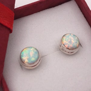 Sterling Silver Fire Opal Earrings+Iridescent White Fire Opal Stud Earrings+Anniversary Gift+Christmas Gift+October Birthstone+Gift For Her