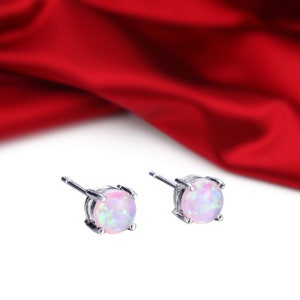 Sterling Silver Light Pink Fire Opal Earrings 6MM Stud Earrings+Anniversary Gift+Birthday Gift+October Birthstone+Christmas Gift+Handmade