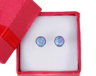 Sterling Silver Purple Fire Opal Stud Earrings: 6mm Bezel or Prong