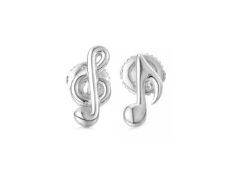 Sterling Silver Music Note and Treble Cleft Stud Earrings: Musician Gift
