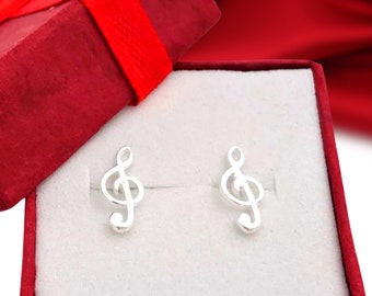 Sterling Silver Treble Clef Earrings+Music Note+Symbolic Jewelry+Music Gift+Teacher Gift+Graduation Gift+Musician Gift+ Screw or Push Backs