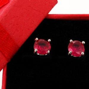 Sterling Silver Ruby Stud Earrings: July Birthstone, Handmade