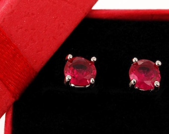 Sterling Silver Ruby Stud Earrings: July Birthstone, Handmade