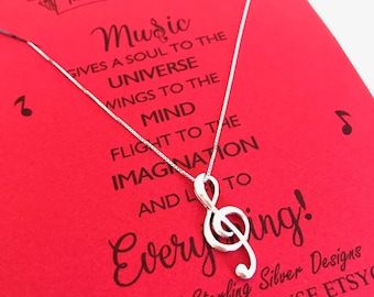 Sterling Silver Treble Clef Pendant Necklace, Music Teacher Gift