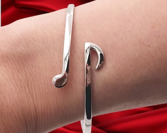 Sterling Silver Music Note Bangle: Handmade Adjustable Bracelet