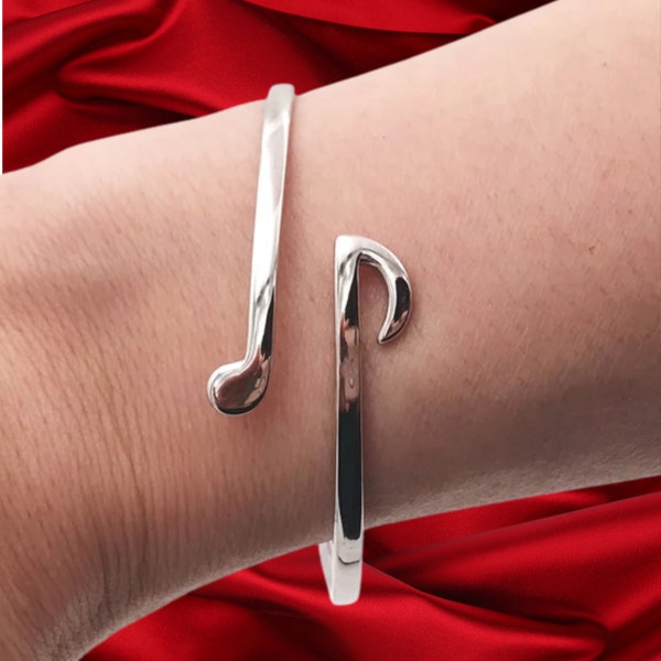 Sterling Silver Music Note Bracelet Bangle+Handmade Symbolic Jewelry+ Musician Music Jewelry Music Gifts+ Adjustable Fits Most Wrist Sizes