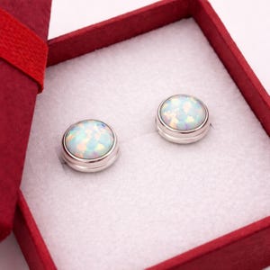 Sterling Silver Fire Opal Stud Earrings, Bezel Setting, October Birthstone, Butterfly Push Backs, Gift, Sizes 3–8mm