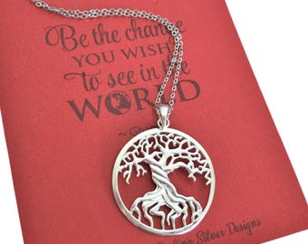 Sterling Silver Tree of Life Pendant Necklace,Yggdrasil Symbol Necklace, Symbolic Spiritual Jewelry,Oak Tree,Handcrafted for Him or Her
