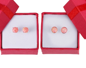 Sterling Silver Pink Fire Opal Earrings 6MM Stud Earrings+Prong or Bezel Setting+ Anniversary Gift+Birthday Gift+October Birthston+Handmade