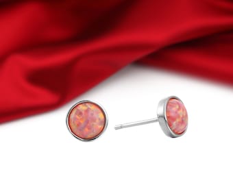 Sterling Silver Pink Fire Opal Stud Earrings: October Birthstone