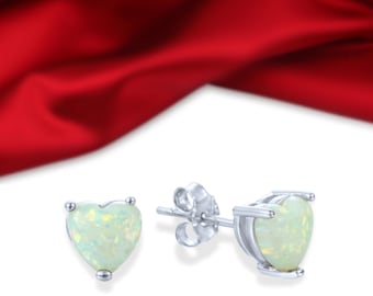 Sterling Silver Fire Opal Heart Stud Earrings in 6mm: October Birthstone