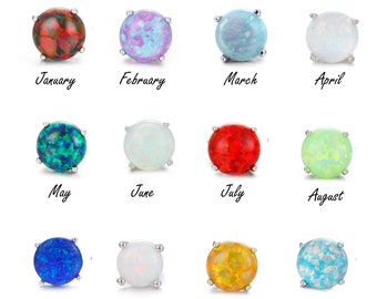 Custom Birthstone Fire Opal Stud Earrings: Sterling Silver, 6mm