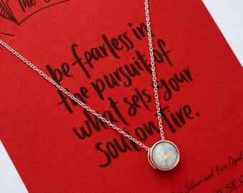 Sterling Silver Fire Opal Solitaire Pendant Necklace: Handmade October Birthstone Gift
