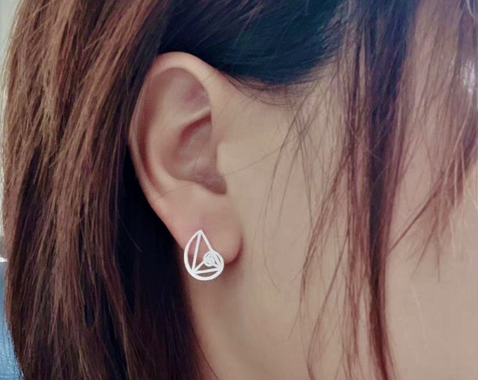 Sterling Silver Fibonacci Stud Earrings: Golden Ratio Jewelry