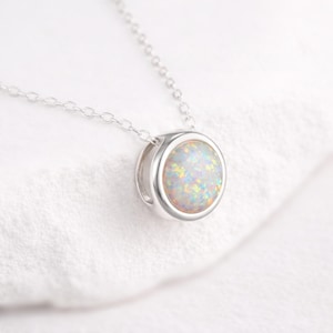 Sterling Silver Fire Opal Solitaire Pendant Necklace: Handmade October Birthstone