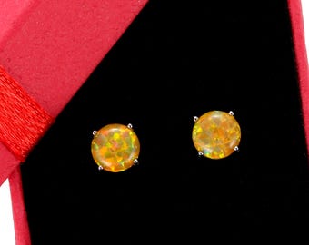 Sterling Silver Golden Fire Opal Stud Earrings: 6mm Prong Setting