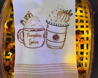 Hand Embroidered Pumpkin Spice Tea Towel