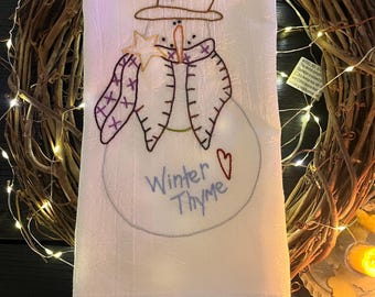 Hand Embroidered Winter Thyme Snowman