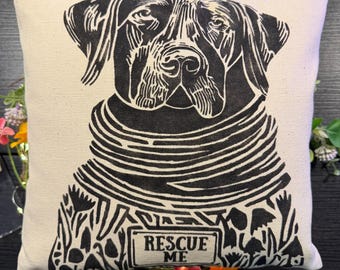 Stenciled Rescue Pup Throw Pillow