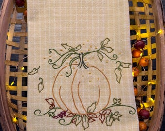 Hand Embroidered Mystical Magical Pumpkin Tea Towel