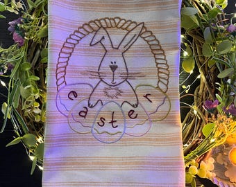 Hand Embroidered Easter Bunny Tea Towel