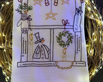 Hand Embroidered Snowman Christmas Window