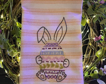 Hand Embroidered Easter Egg Bunny Tea Towel