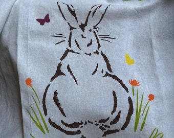 Bunny & Carrot Patch Hand Stenciled Tea Towels (set of 2, 1 of each)
