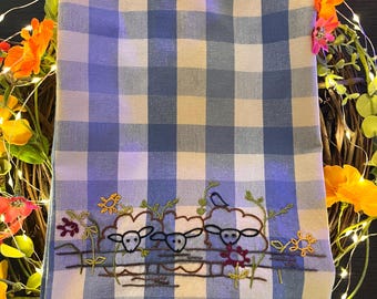 Embroidered Sheep At The Fence Tea Towel