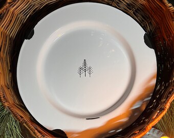 Three Trees Hand Stenciled Enamelware Plate