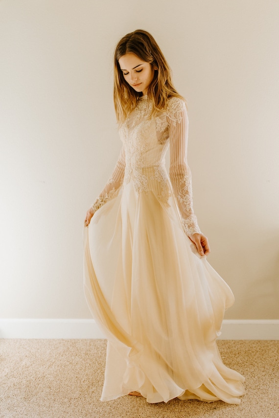 Leah Beaded Lace Wedding Dress Antique Wedding Dress Boho Etsy