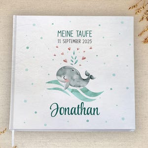 personalisiertes Gästebuch & Album zur Taufe | Wal Walfisch Herz Meer | Fragen Fragebogen Gäste Blanko | zum Ausfüllen und Selbstgestalten