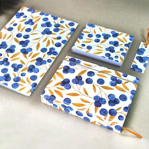 Set de regalo de libreta A5, libreta rayada, en blanco, punteada o agenda de bolsillo A6, bloc de notas colgante arándano