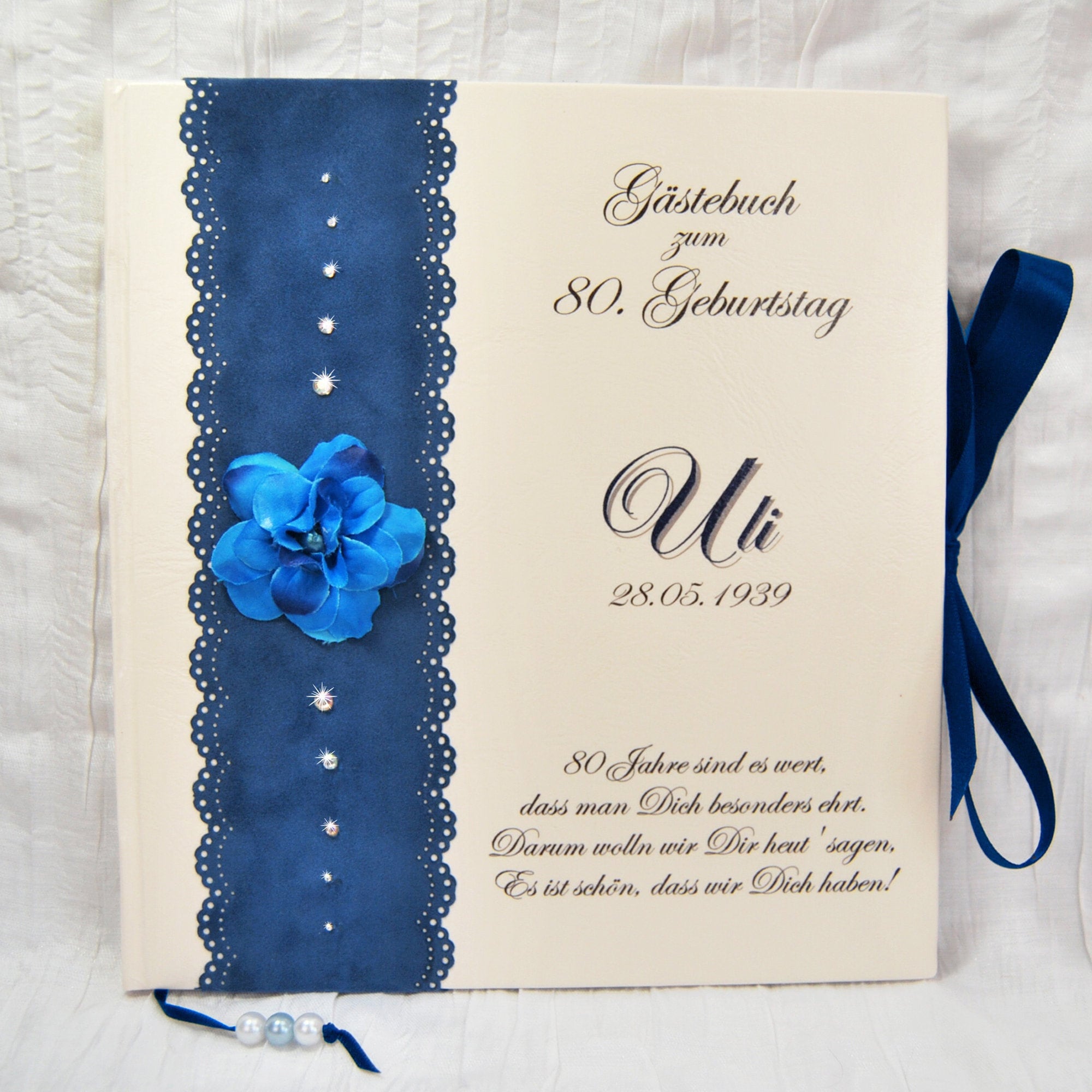 Gästebuch Geburtstag personalisiert mit Name Dunkelblau Blüte Etsy