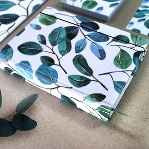 Gift set consisting of notebook A5, notebook blank, lined, dot grid or pocket diary A6, notepad and gift tag eucalyptus