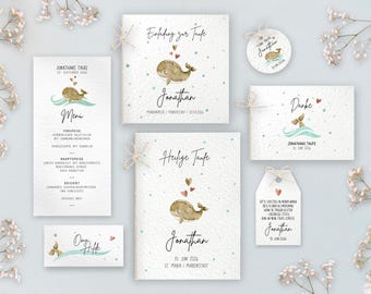 Baptism Cards Set Whale Baptism Cards Watercolor Stationery Set Fish Invitation Church Booklet Menu Card Pendant Place Card Menu Card Baptism Invitation