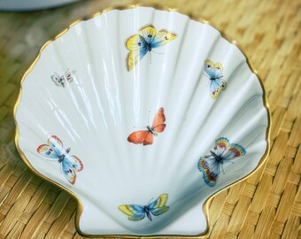 Hand painted 1914 Tressemann and Vogt Limoges butterfly and spiderweb hexagonal planter Wonderful